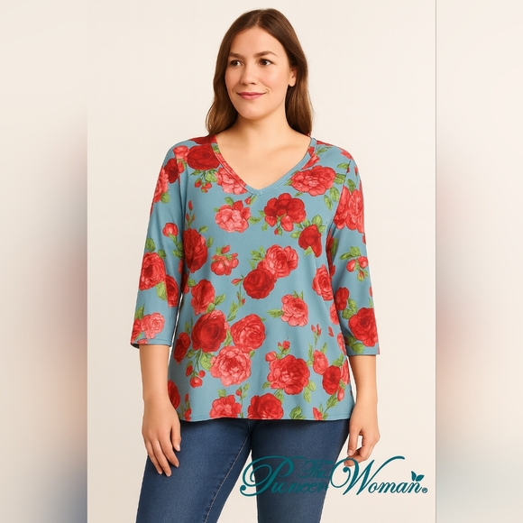 The Pioneer Woman Floral V-Neck 3/4" sleeve Pullover Top Blouse XL - Picture 1 of 6